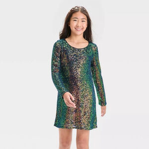 Art Class Girls Long Sleeve Iridescent Sequin Dress Black Size Medium Holiday